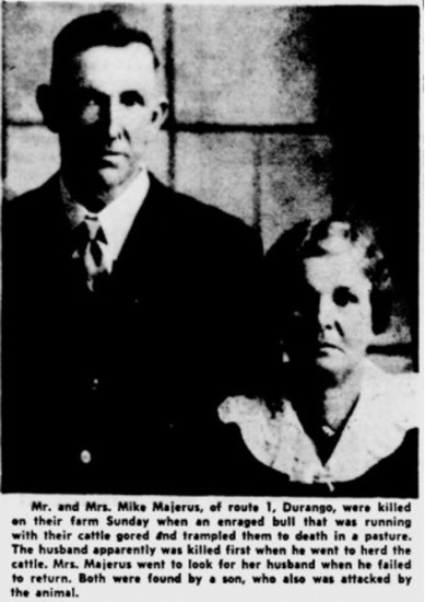 TORO MATA EN 1951 A UN MATRIMONIO DE IOWA, USA